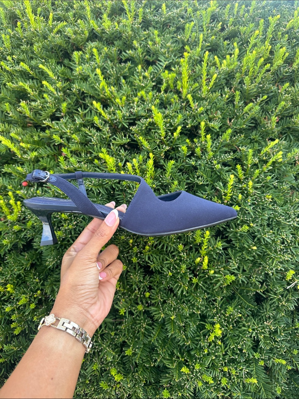 Anne Klein Navy Pointed Slingback Kitten Heel